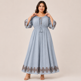 نسائي Drawstring Neck 3/4 كم ماكسي فستان