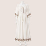 Women Drawstring Neck 3/4 Sleeve Maxi Dress