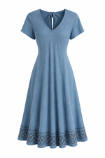 Load image into Gallery viewer, V-Neck Tie-Back Midi Dress