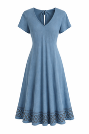 V-Neck Tie-Back Midi Dress