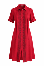 Load image into Gallery viewer, Embroidered Button-Front Shirt Dress