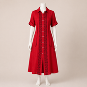 Embroidered Button-Front Shirt Dress