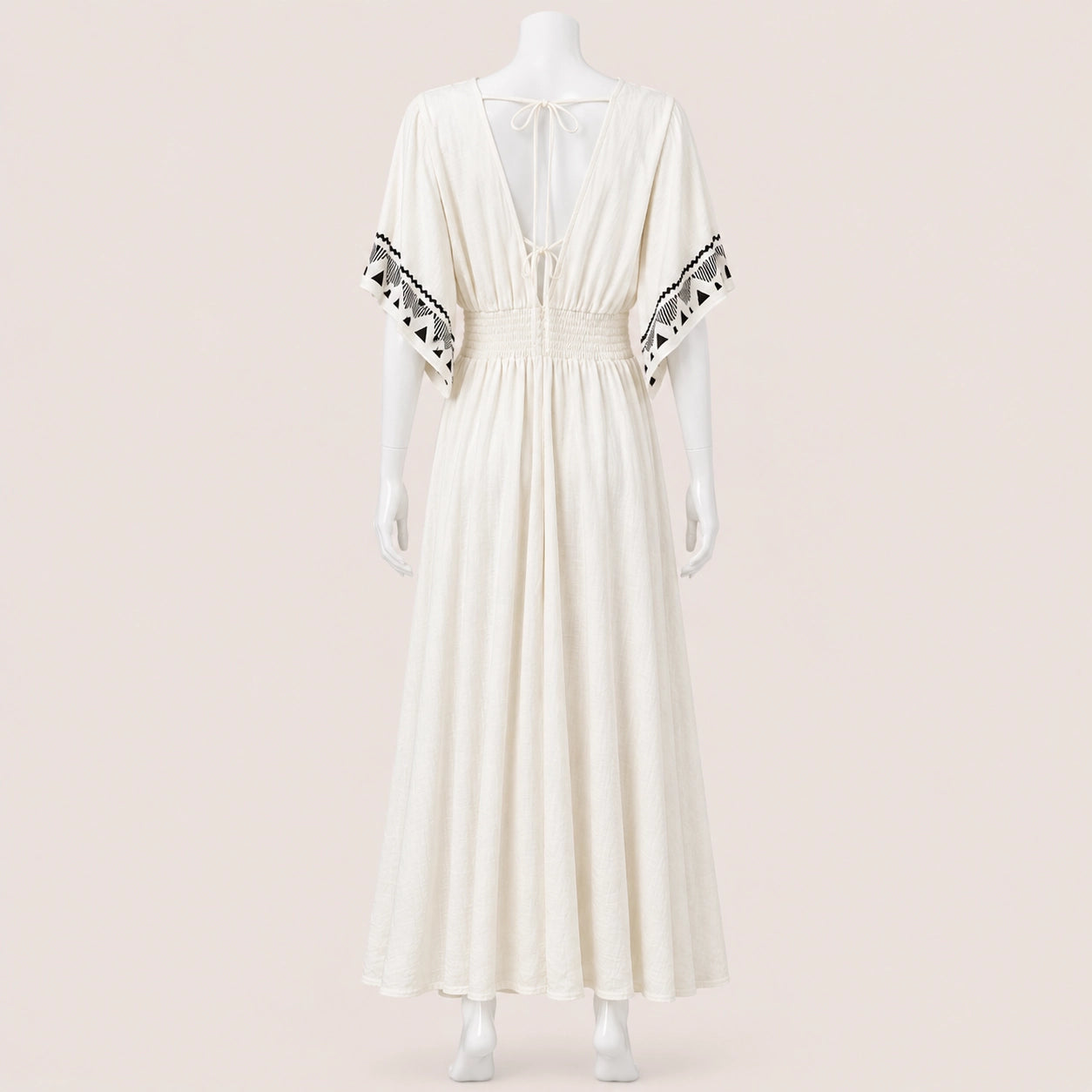 Women Wide Sleeve Drawstring Maxi Dress