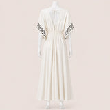 Women Wide Sleeve Drawstring Maxi Dress