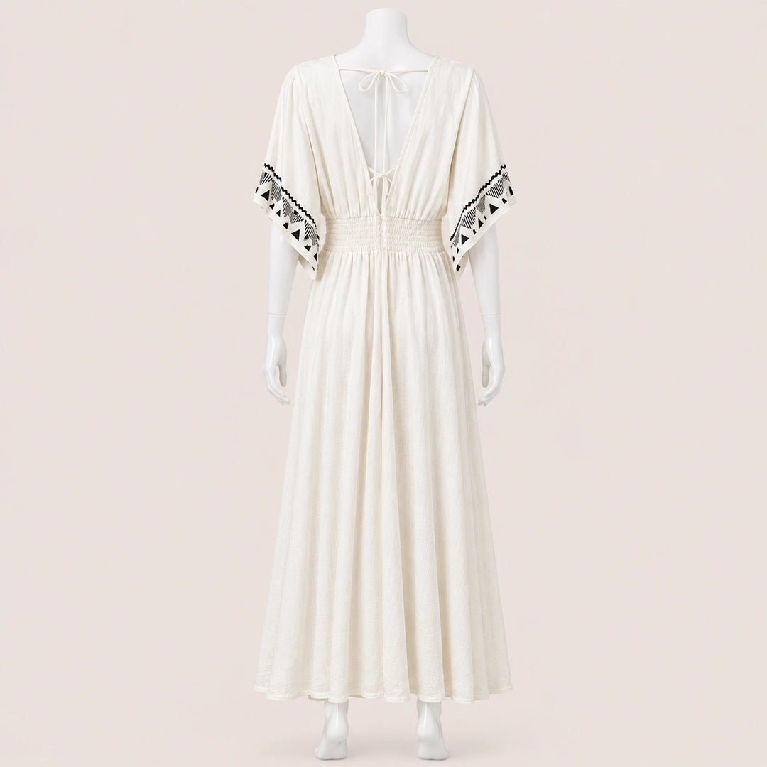 Women Wide Sleeve Drawstring Maxi Dress
