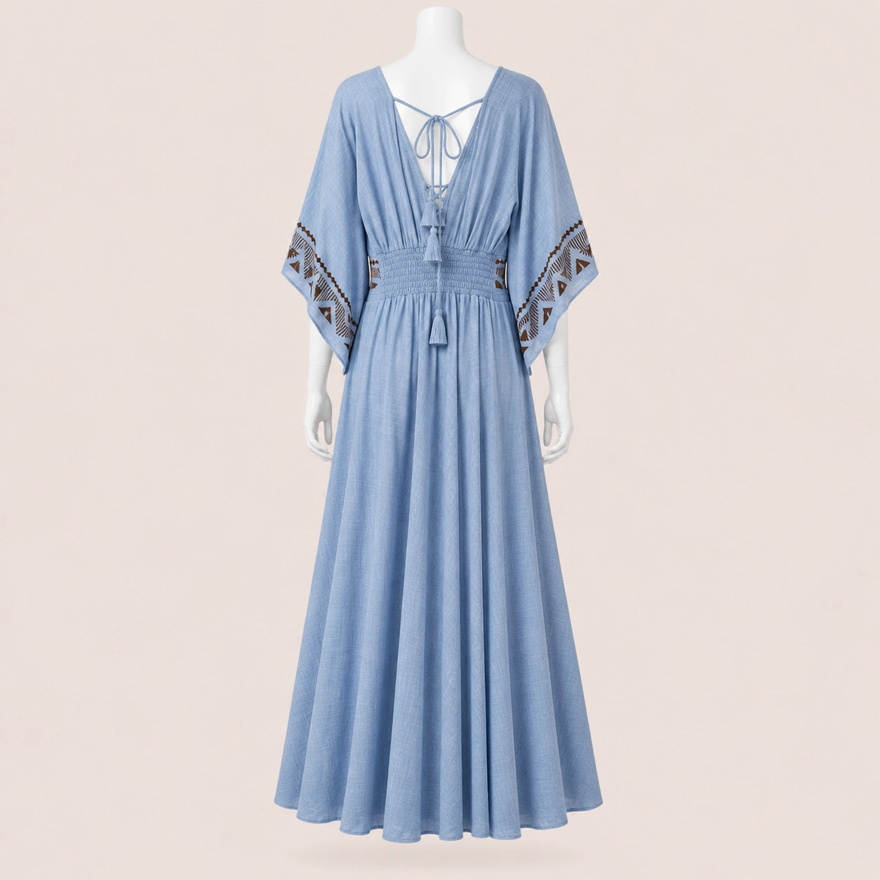 Women Wide Sleeve Drawstring Maxi Dress