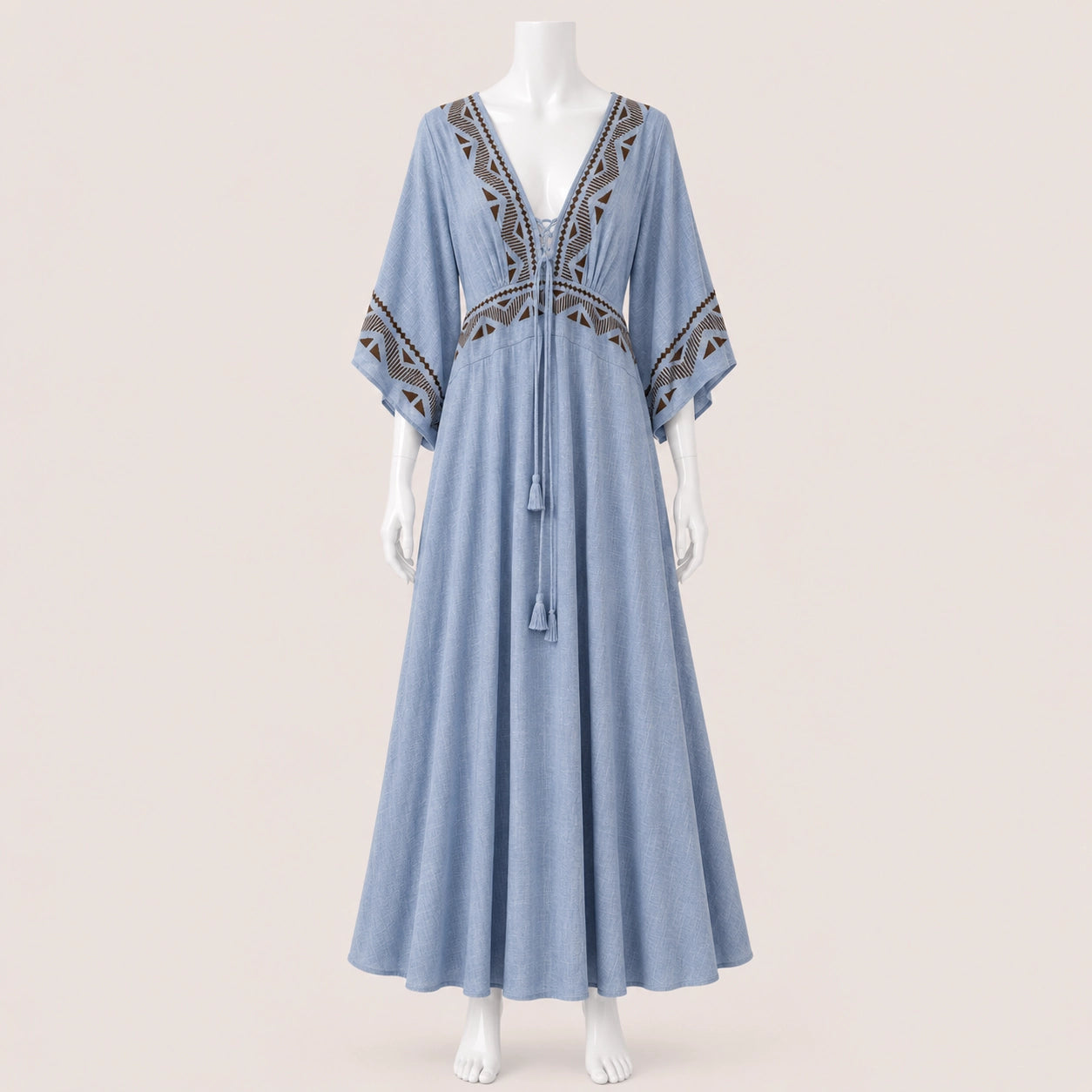 Wide Sleeve Drawstring Maxi Dress