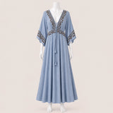 Wide Sleeve Drawstring Maxi Dress