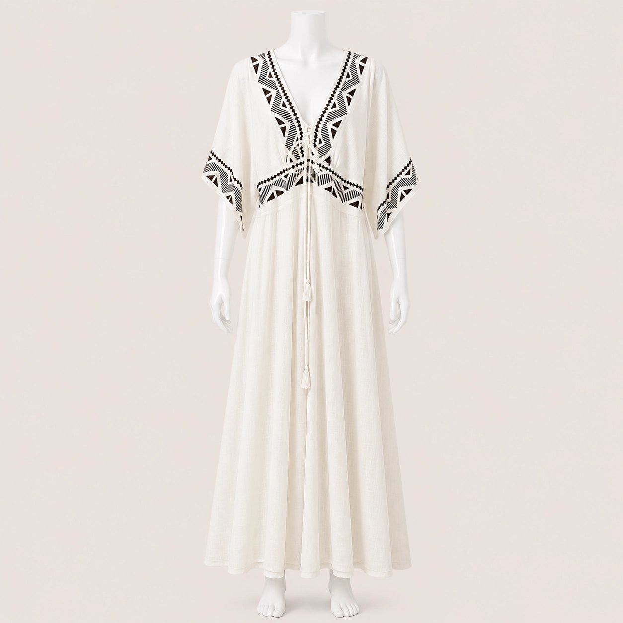 Women Wide Sleeve Drawstring Maxi Dress