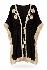 Fringe Trim Floral Kaftan