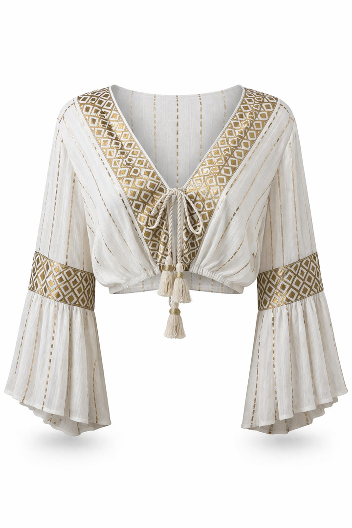 Tie Front Crop Top with Wide Sleeves