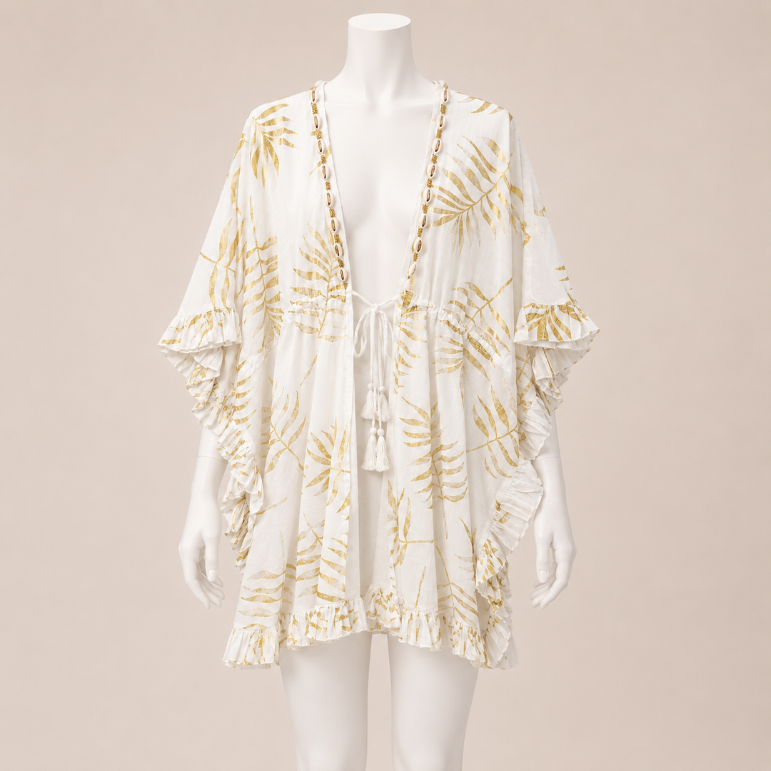 Ruffle Sleeve Tie Front Poncho