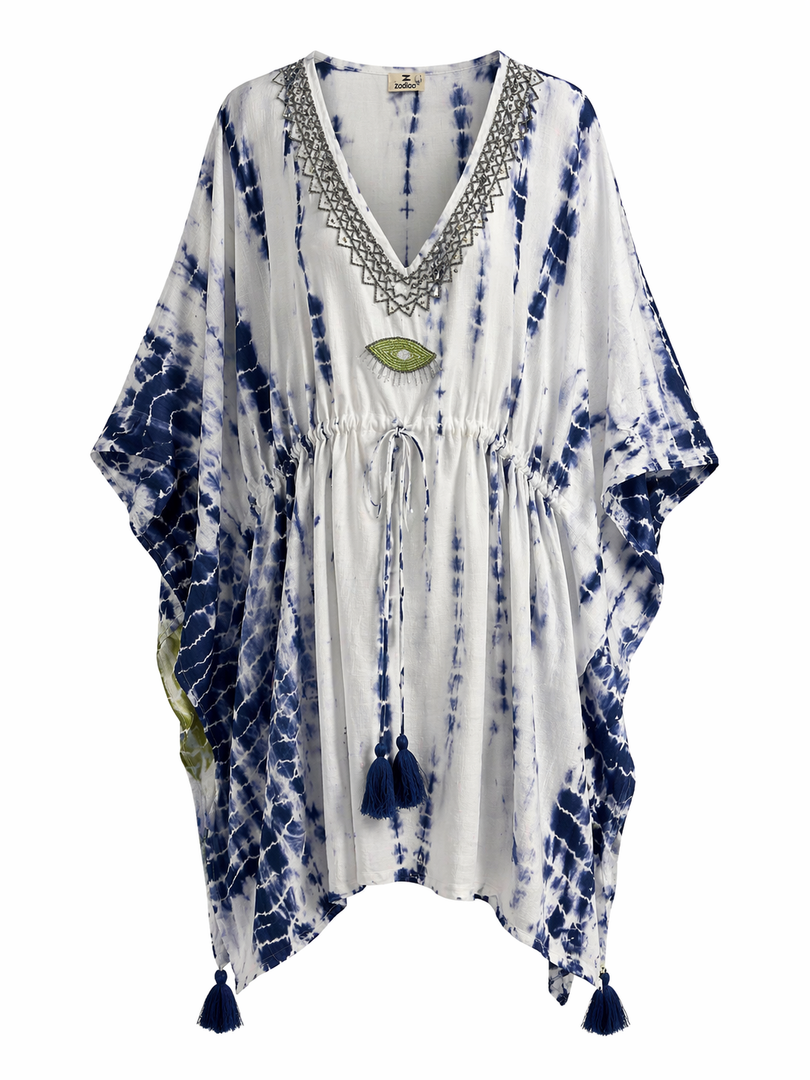 Tie Dye Kaftan Top with Tassel Detail