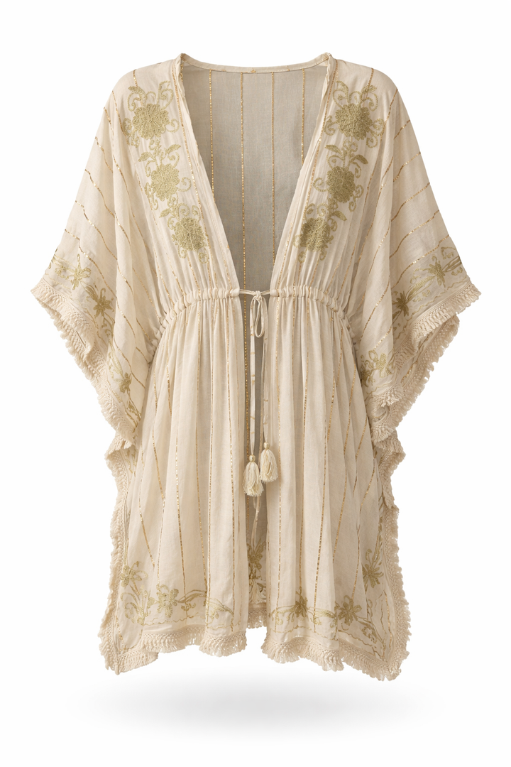 Fringe Trim Tie Front Kaftan