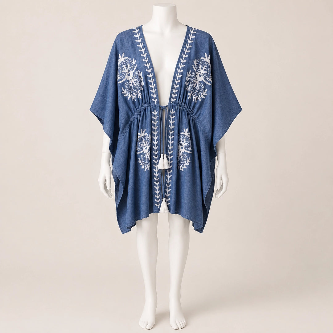 Embroidered Poncho Cover Up