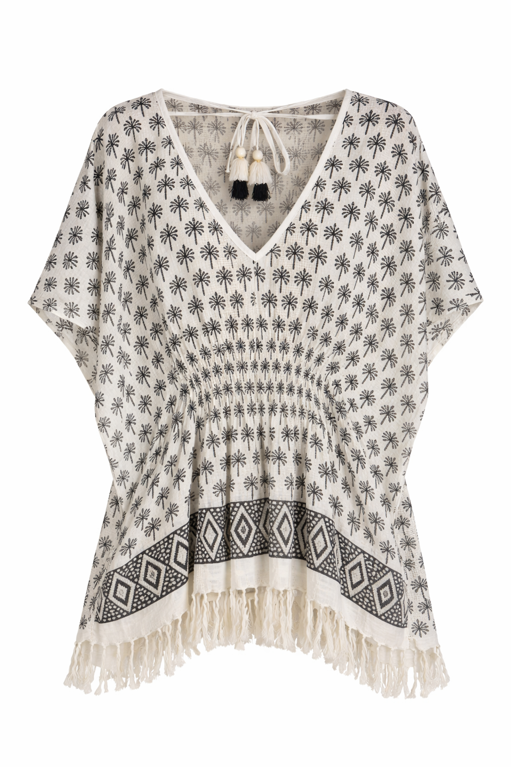 Fringe Trim Printed Poncho