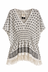 Fringe Trim Printed Poncho