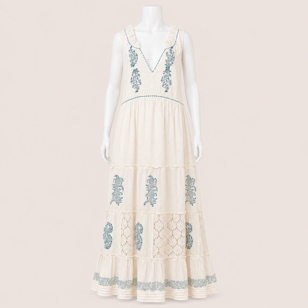 Women Embroidered Sleeveless Tiered Maxi Dress