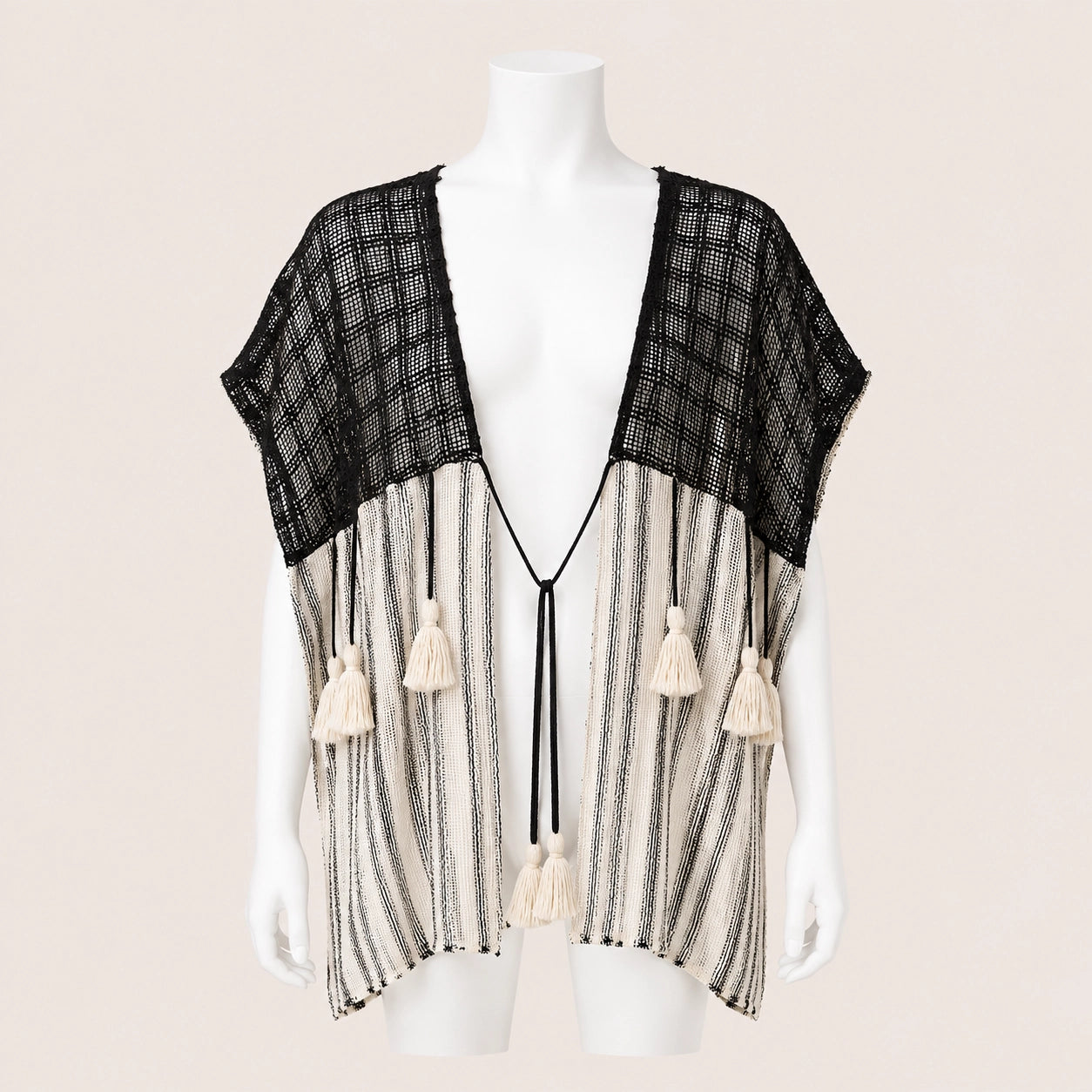 Kids Mesh Yoke Tassel Poncho