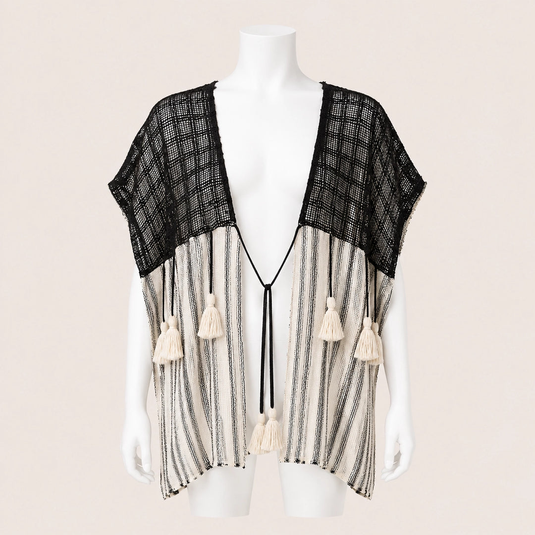 Kids Mesh Yoke Tassel Poncho