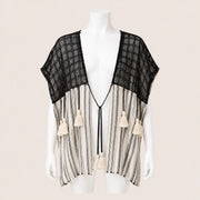 Kids Mesh Yoke Tassel Poncho