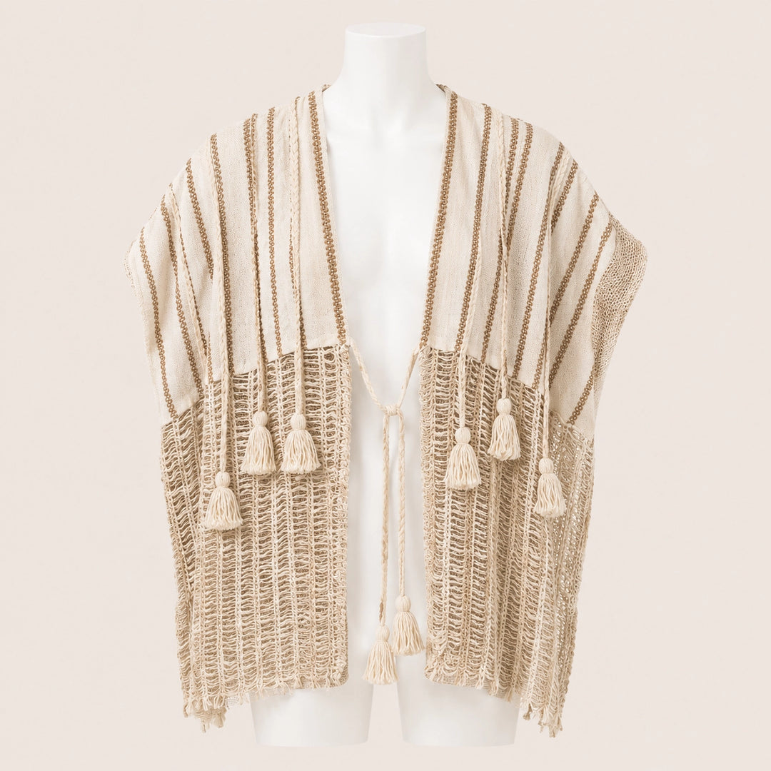 Kids Striped Tassel Poncho