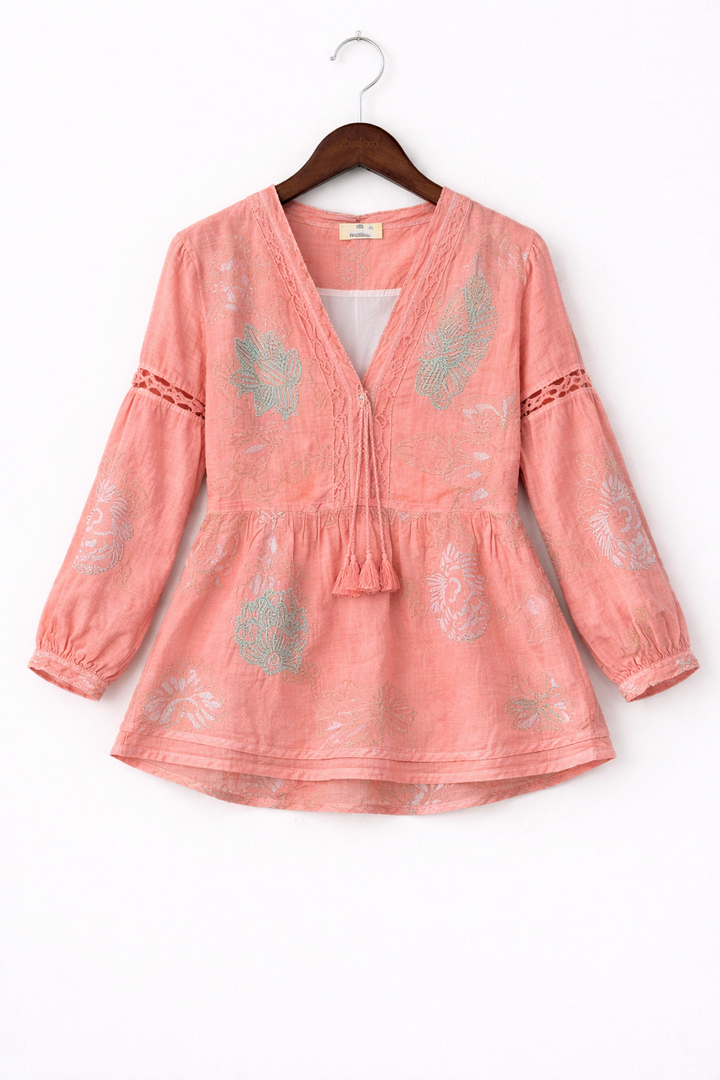 V-Neck Long Sleeve Blouse