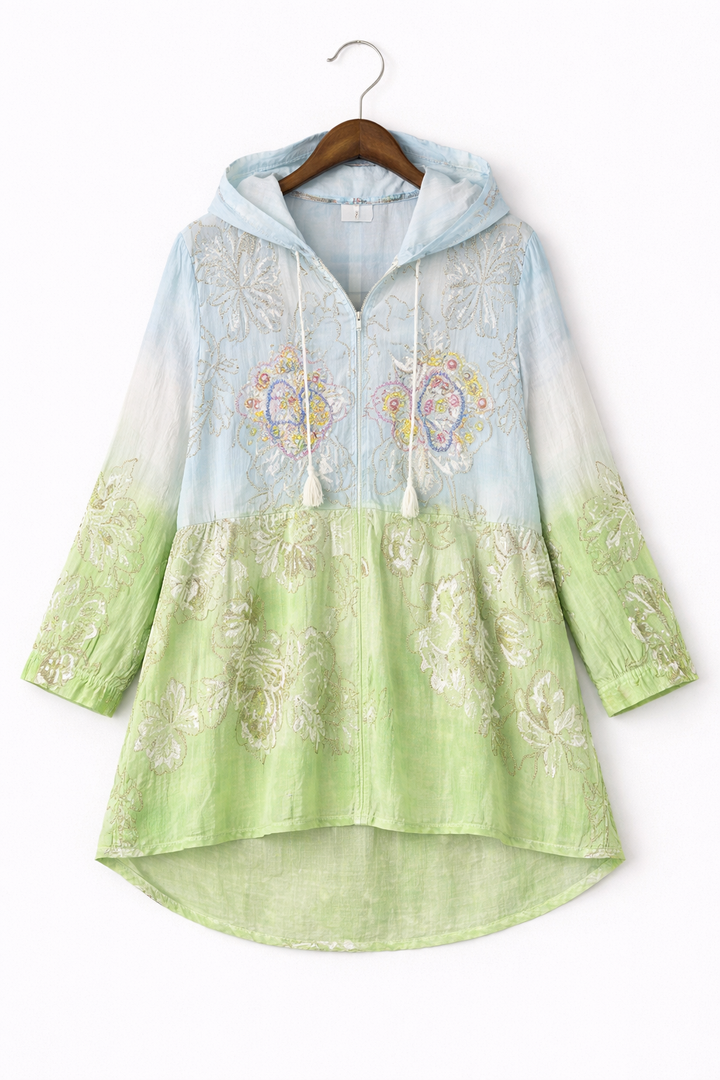 Printed Hooded Zip Top