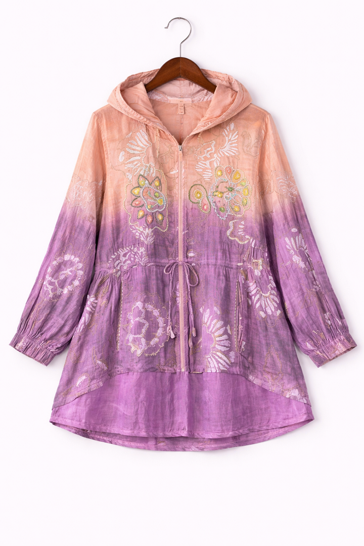 Printed Hooded Zip Top