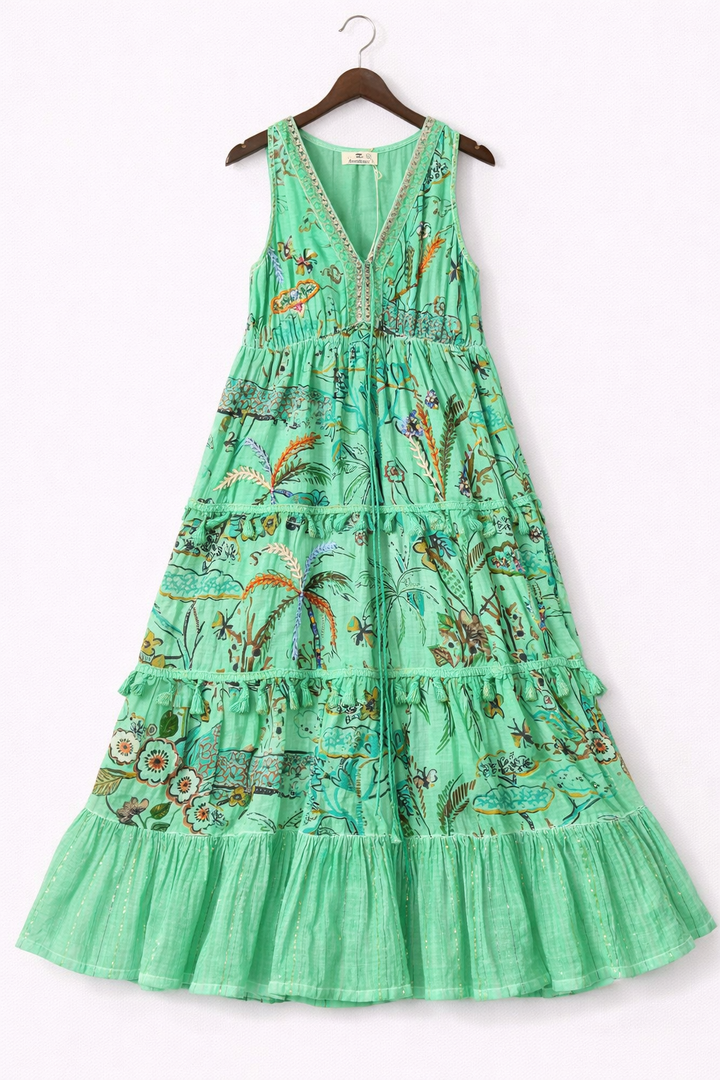 Printed V-Neck Sleeveless Dress