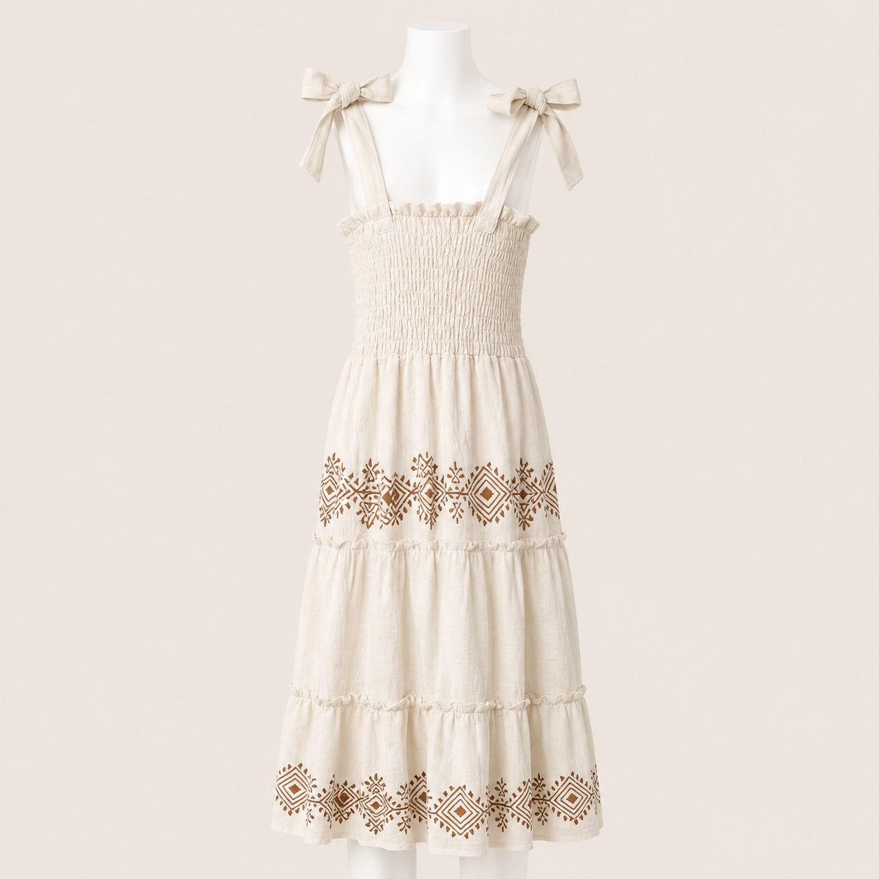 Kids Smocked Tie Strap Midi Dress