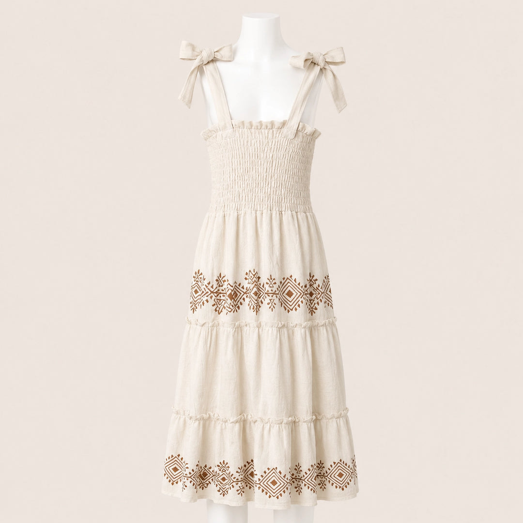 Kids Smocked Tie Strap Midi Dress