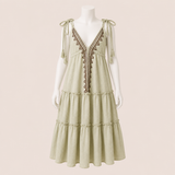 Embroidered Tiered Dress with Tie Straps