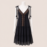 Embroidered Tiered Dress with Tie Straps