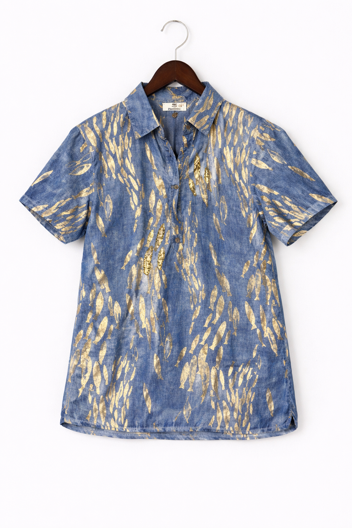 Blue Pattern Short Sleeve Shirt