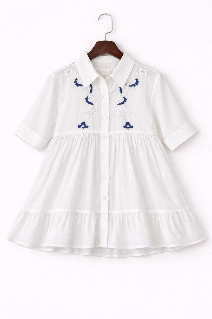 White Short Sleeve Peplum Shirt