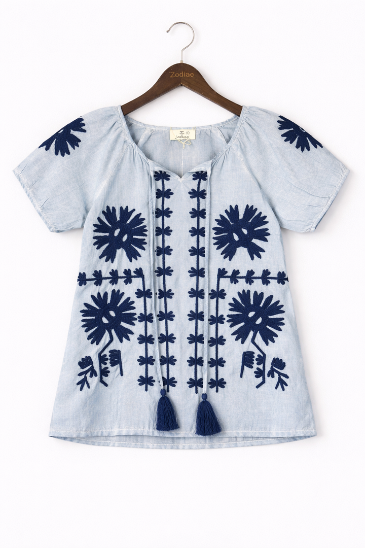 Embroidered Short Sleeve Top