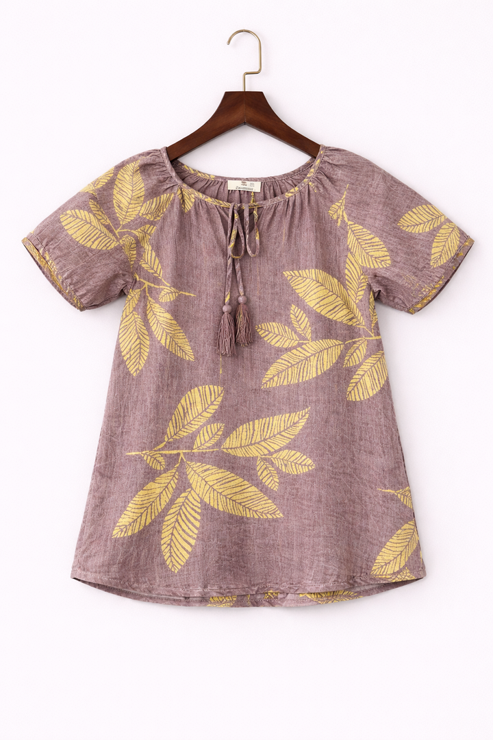 Light Blue Leaf Print Top