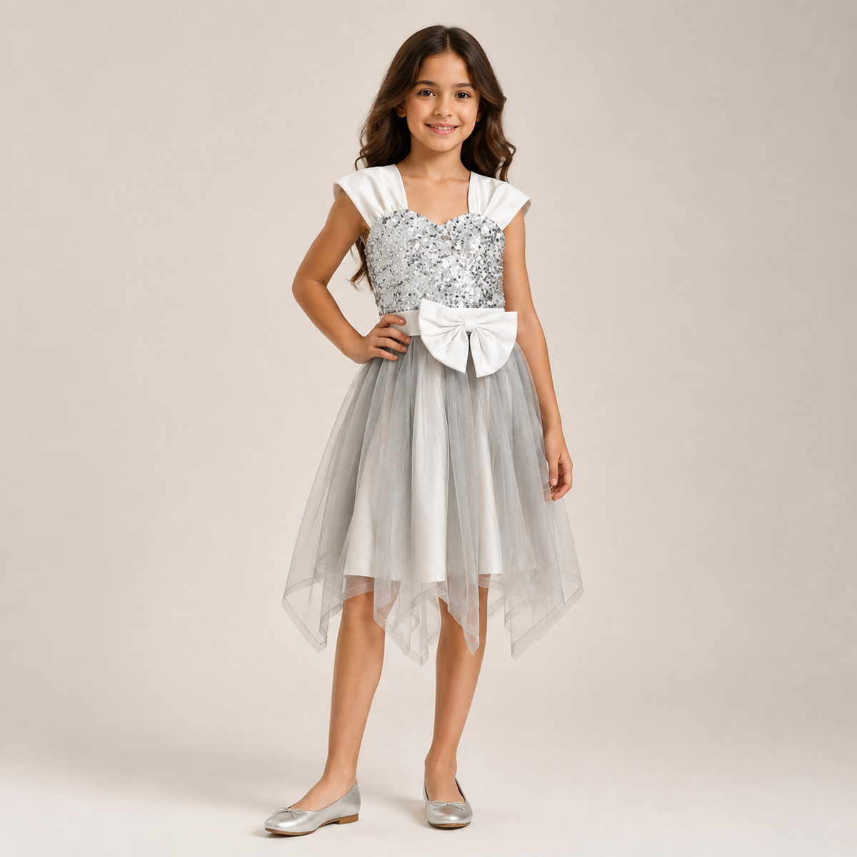 Girls’ Sequin Bow Tulle Soiree Dress