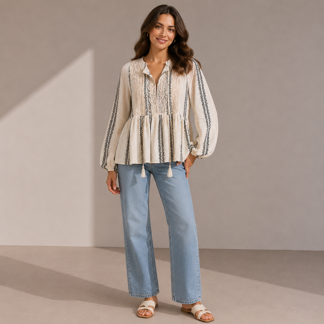 Women Tie-Neck Peplum Blouse