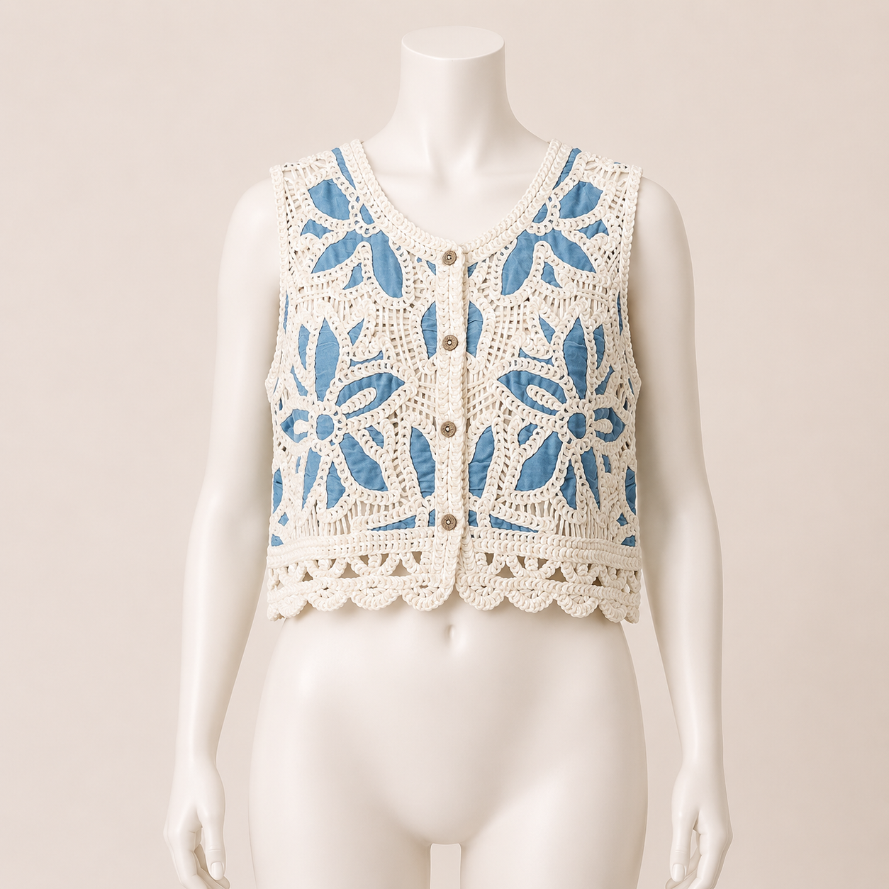 Women Guipure Vest with Floral Detail