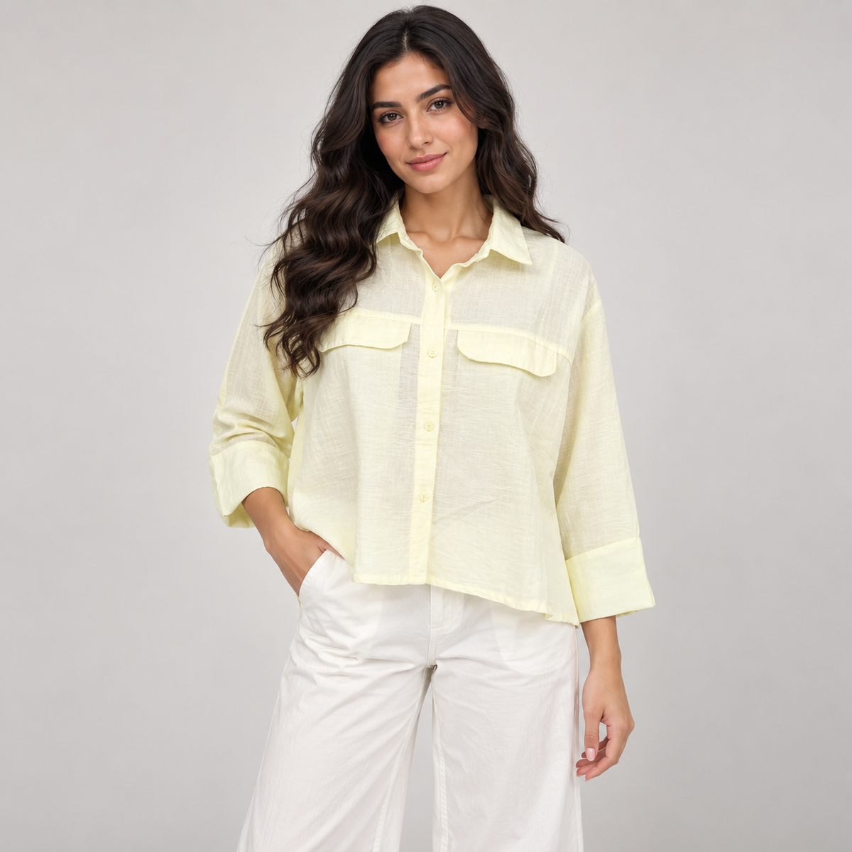 Women Striped Linen-Blend Utility Shirt