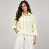 Women Striped Linen-Blend Utility Shirt