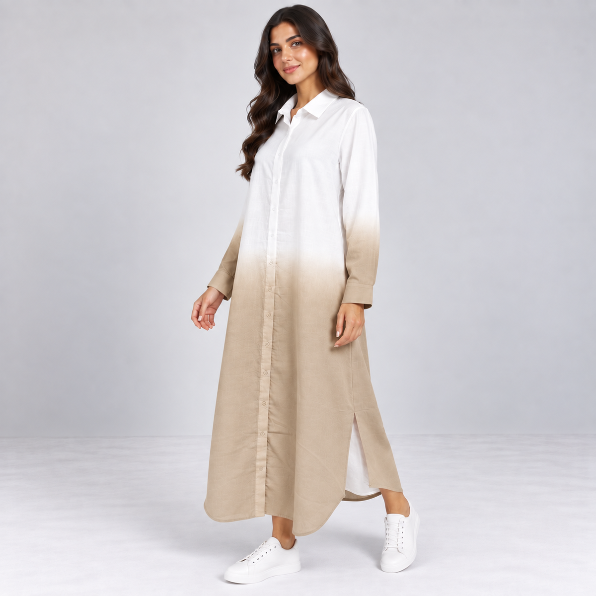 Women Ombre Button-Down Maxi Dress