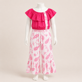 Kids Solid Blouse and Printed Pants Set