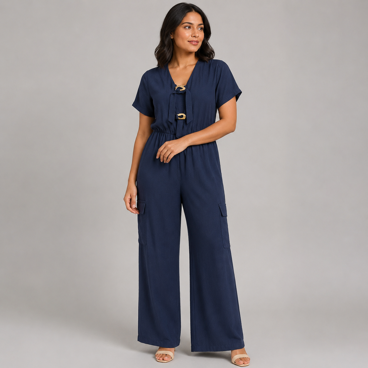 Tie-Neck Wide-Leg Jumpsuit