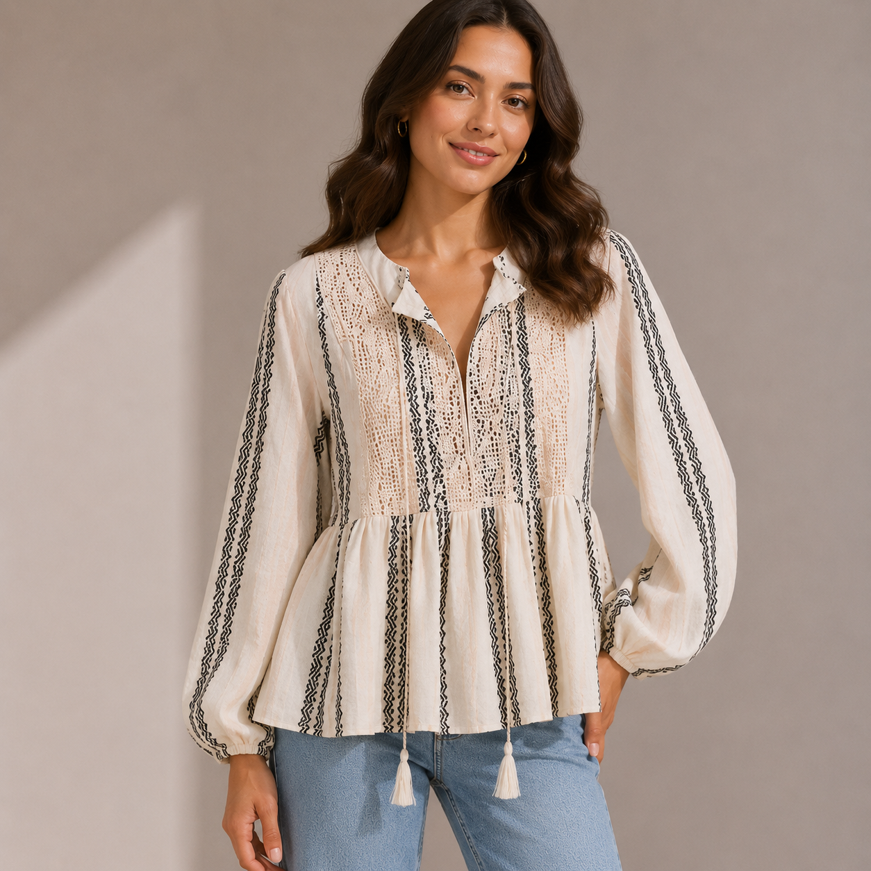 Women Tie-Neck Peplum Blouse