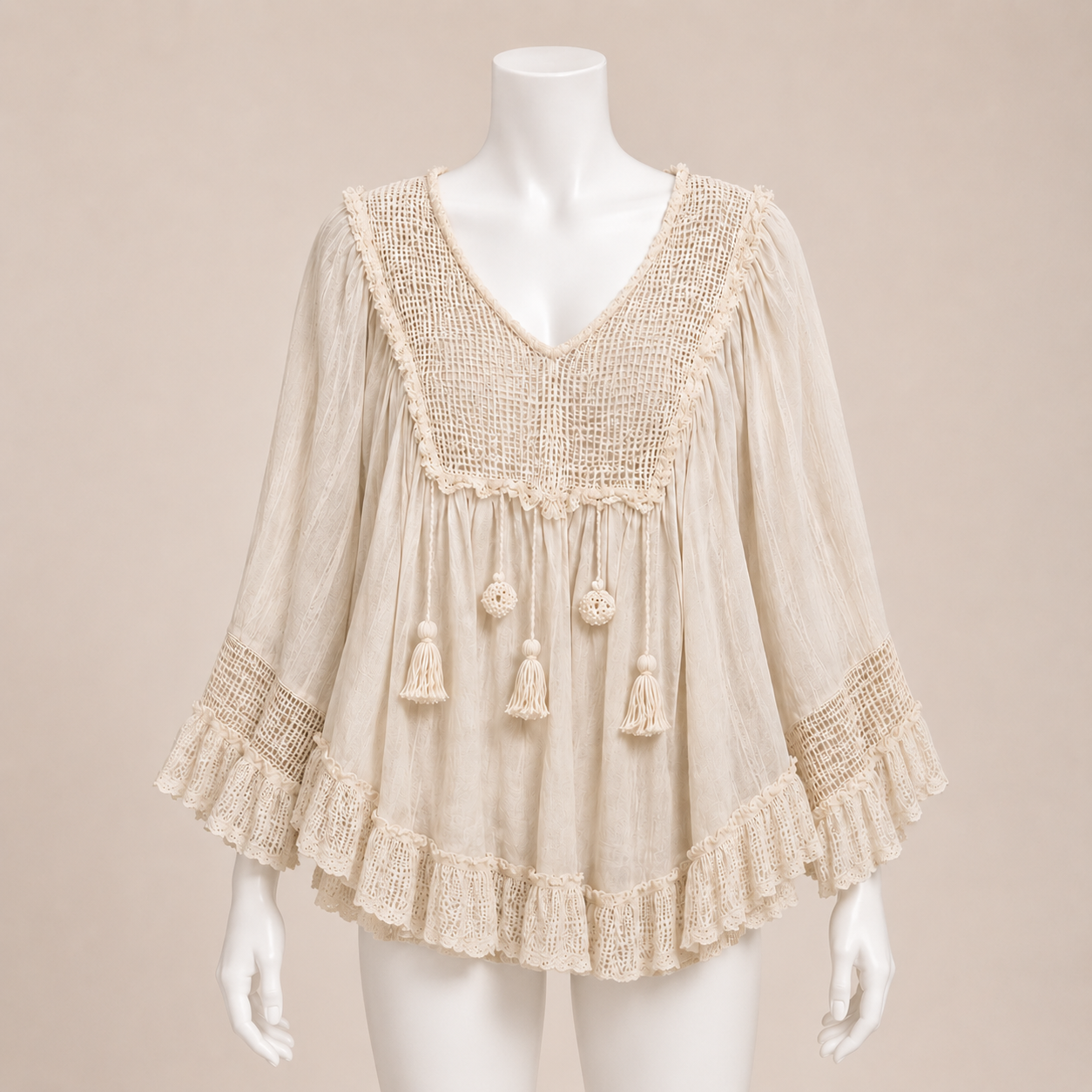 Women Oversized Crochet Trim Blouse