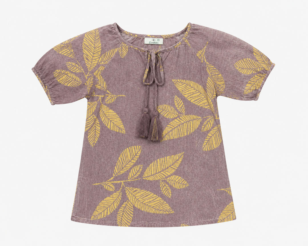 Light Blue Leaf Print Top