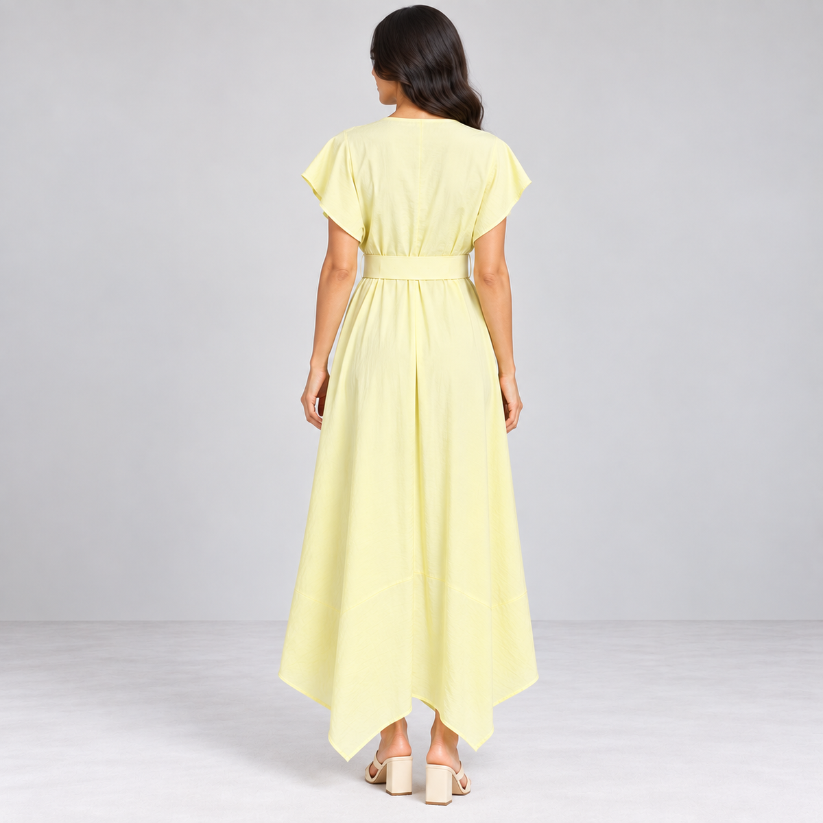 Women Button-Front Flutter Sleeve Midi Dress